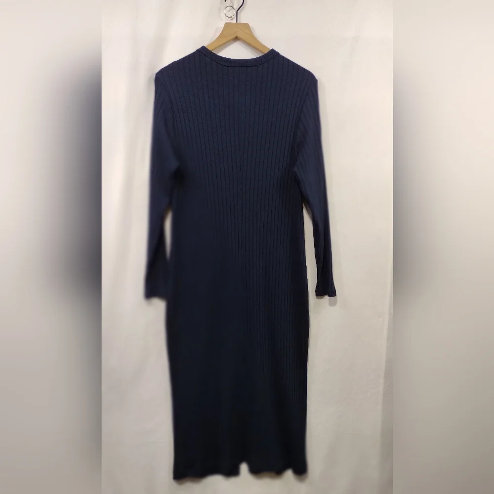 Old Navy Fitted Rib-Knit Midi Button-Front Dress Womens XL Blue Retro Minimalist - Picture 6 of 9